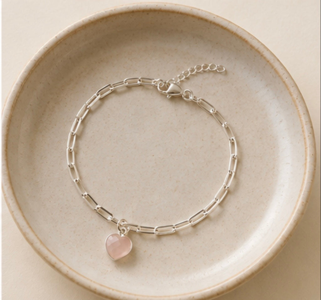 Rose Quartz Heart Paperclip Bracelet