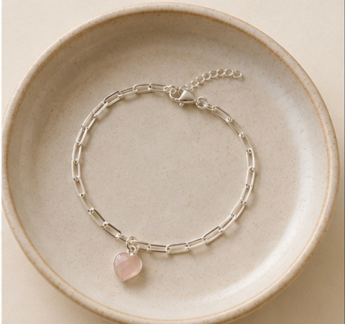 Rose Quartz Heart Paperclip Bracelet