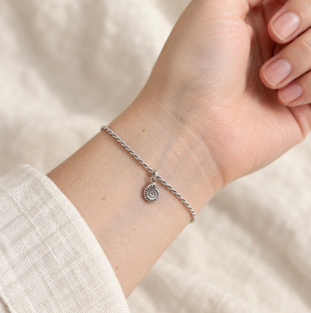 Silver Ammonite Charm Rope Bracelet