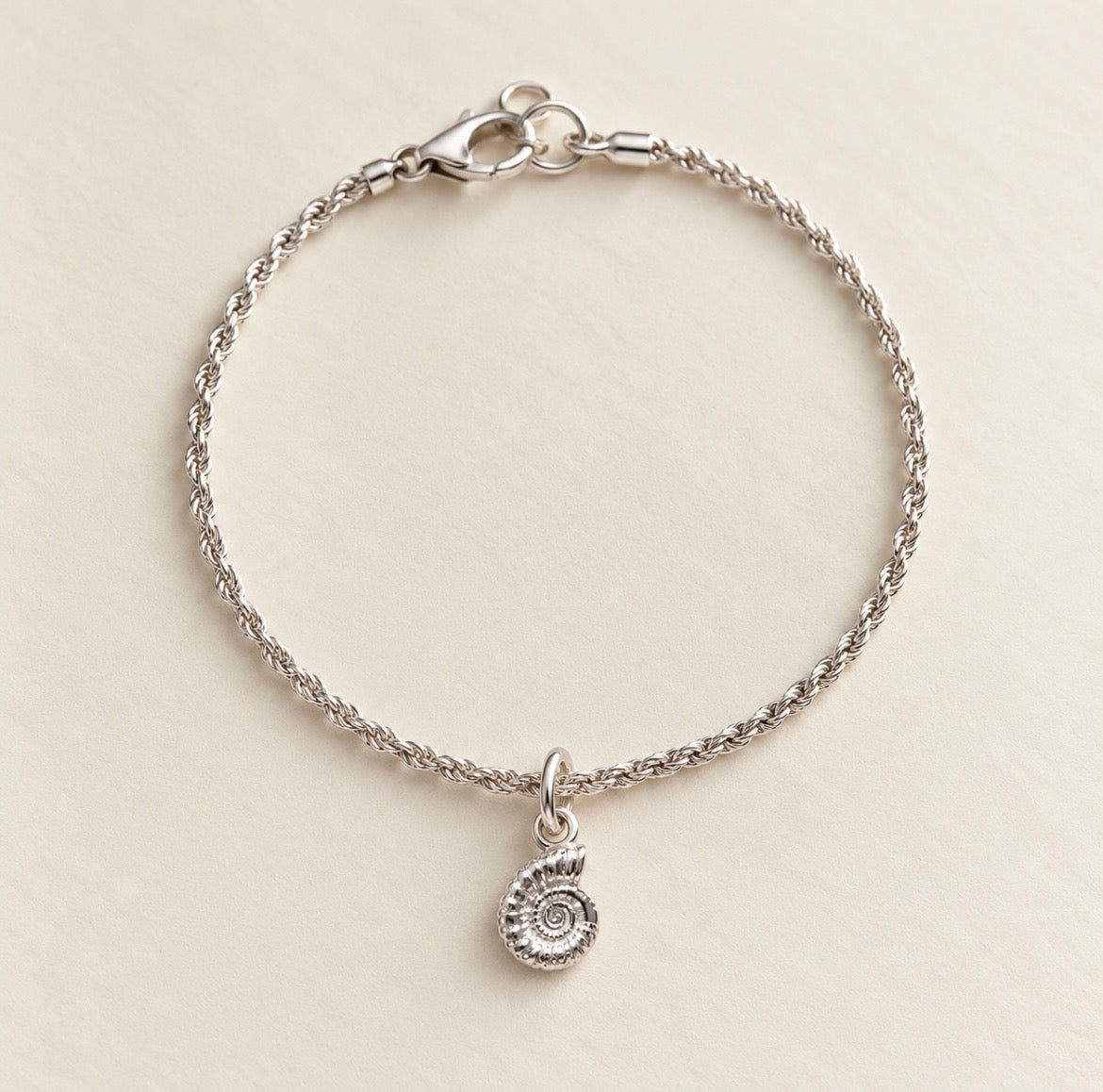 Silver Ammonite Charm Rope Bracelet