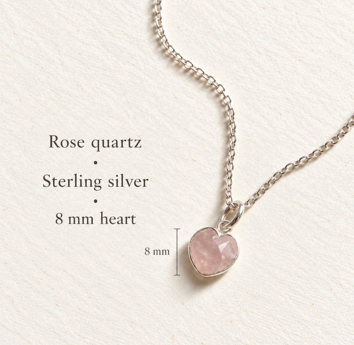 Sterling Silver Rose Quartz Heart Necklace – 8mm