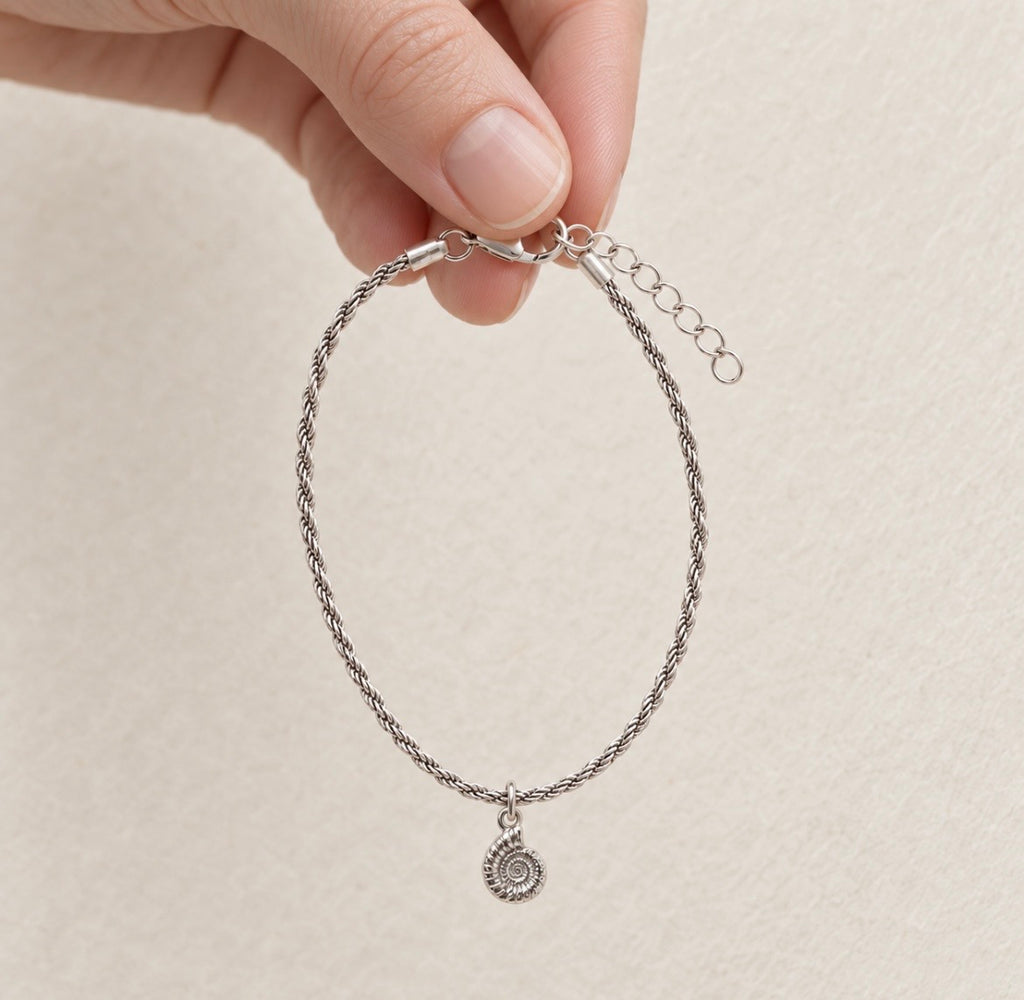 Silver Ammonite Charm Rope Bracelet