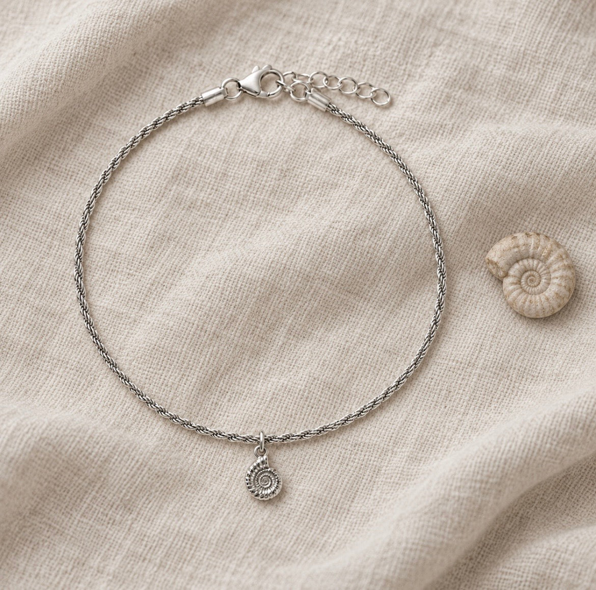 Silver Ammonite Charm Rope Bracelet