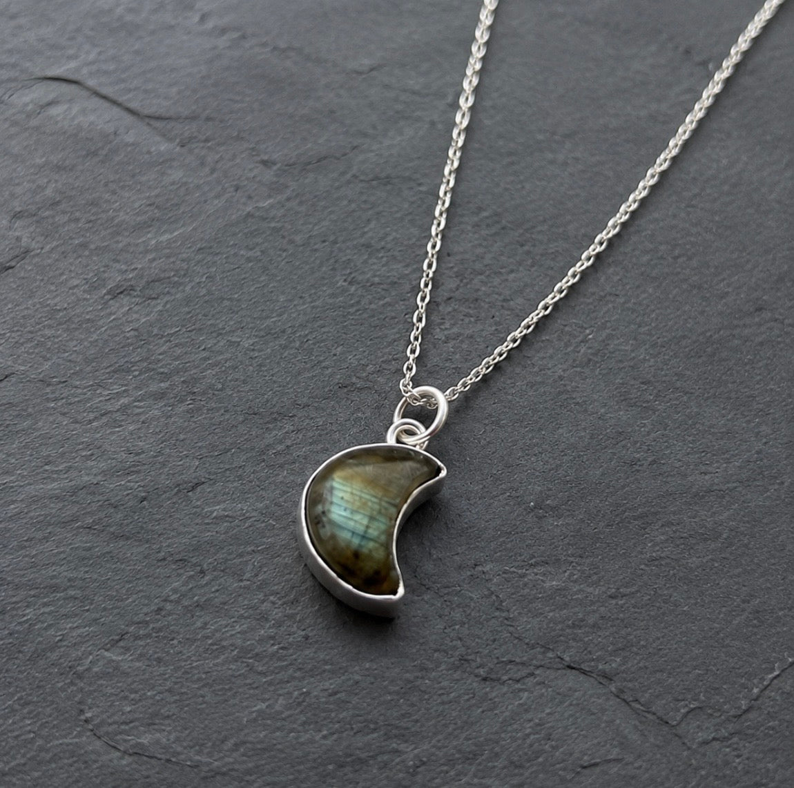Sterling Silver Labradorite Crescent Moon Necklace