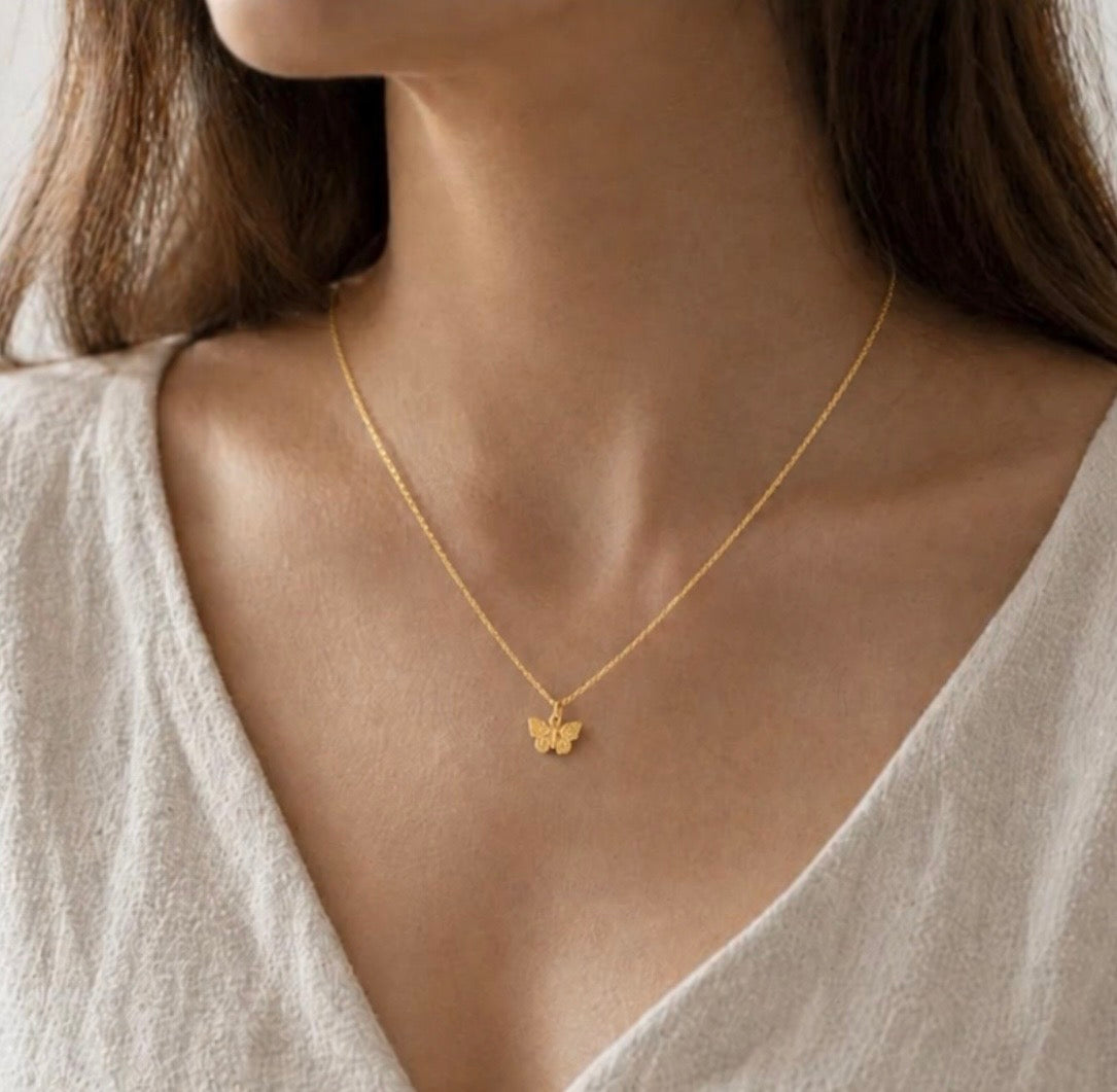 Tiny Gold Vermeil Butterfly Necklace