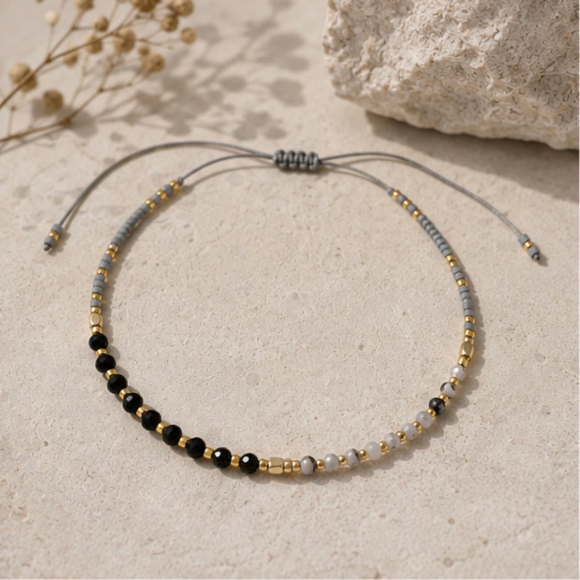Black Onyx & Rutilated Quartz Protection Bracelet