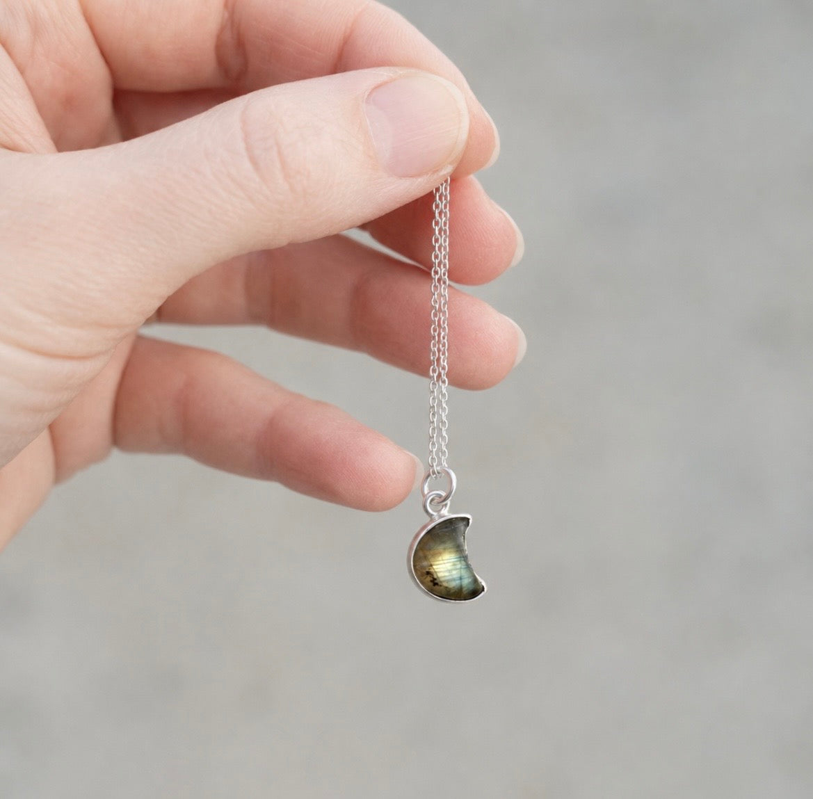 Sterling Silver Labradorite Crescent Moon Necklace
