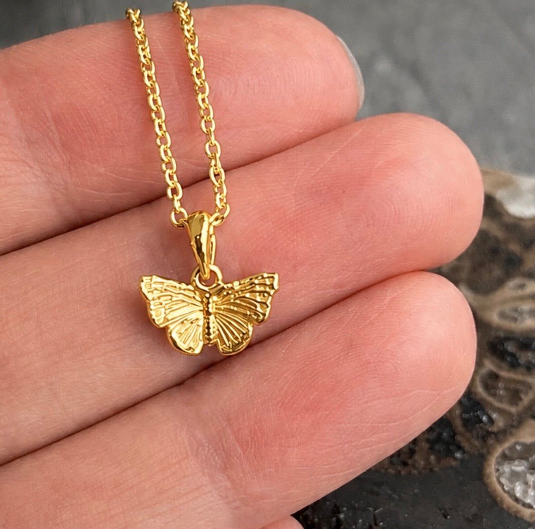 Tiny Gold Vermeil Butterfly Necklace