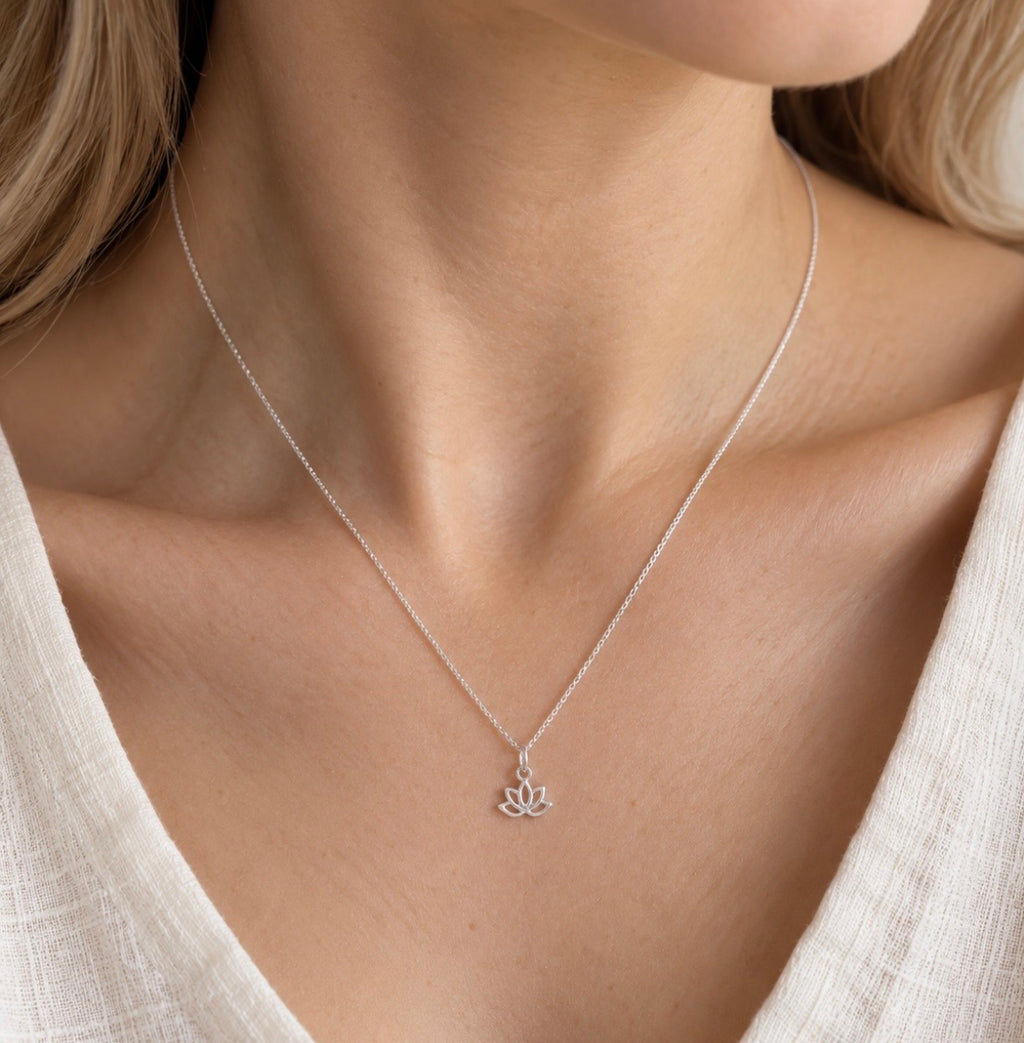 Tiny Sterling Silver Lotus Necklace