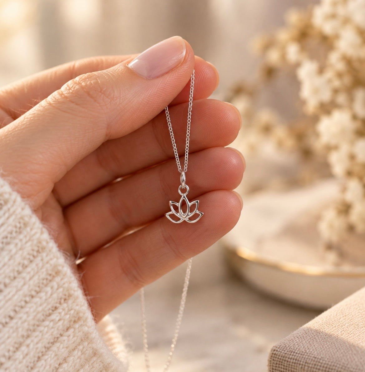 Tiny Sterling Silver Lotus Necklace