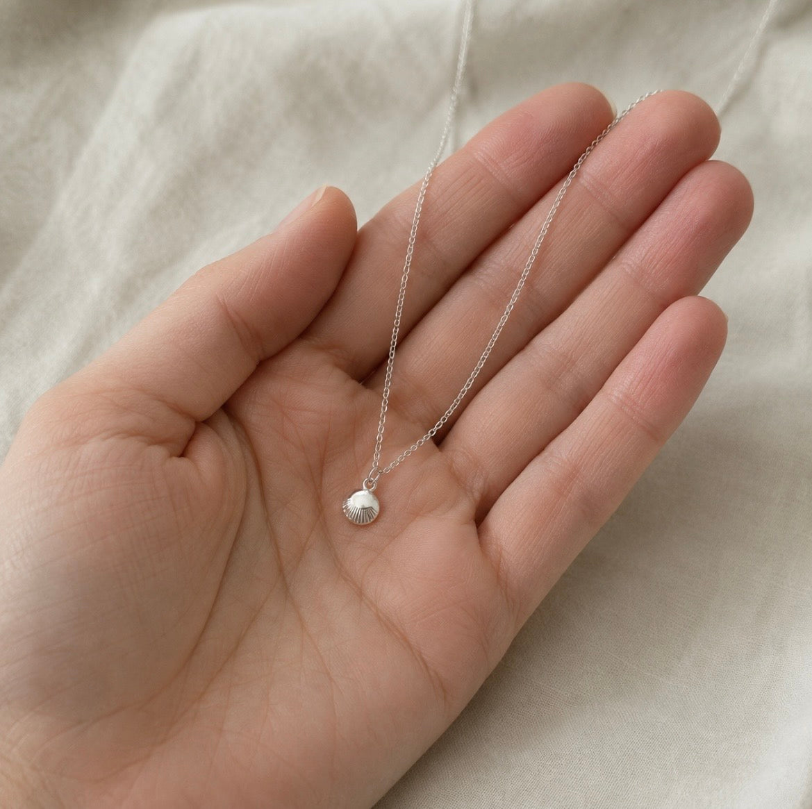 Tiny Sterling Silver Scallop Shell Necklace
