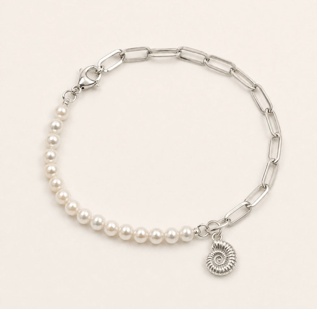 Silver Ammonite Pearl Paperclip Bracelet