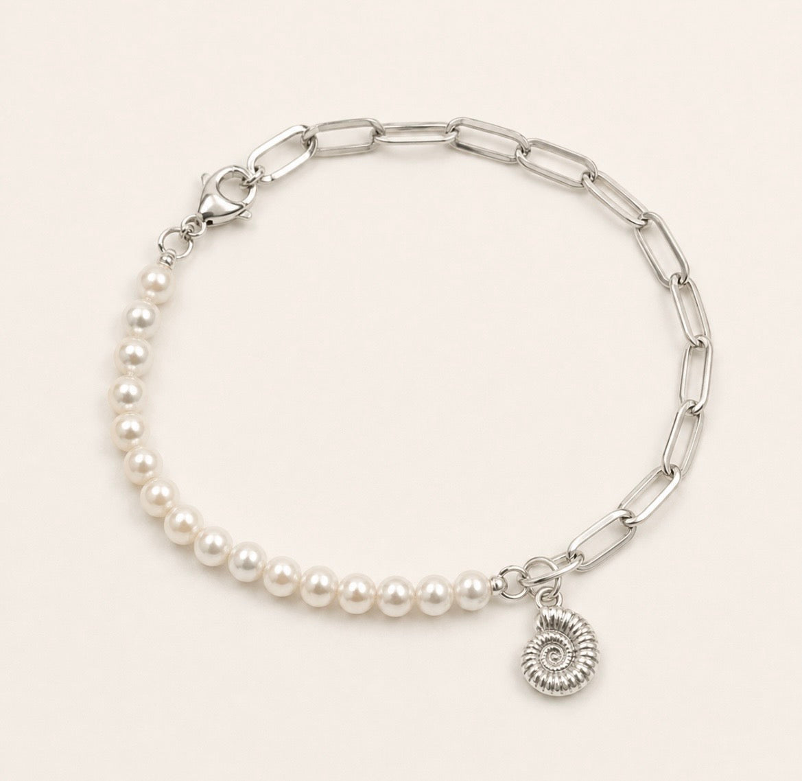 Silver Ammonite Pearl Paperclip Bracelet