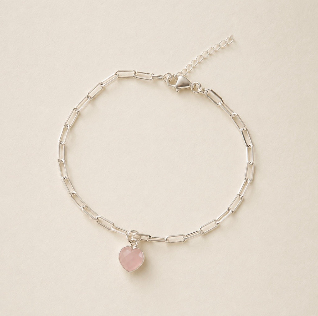 Rose Quartz Heart Paperclip Bracelet