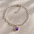 Amethyst Heart Paperclip Bracelet