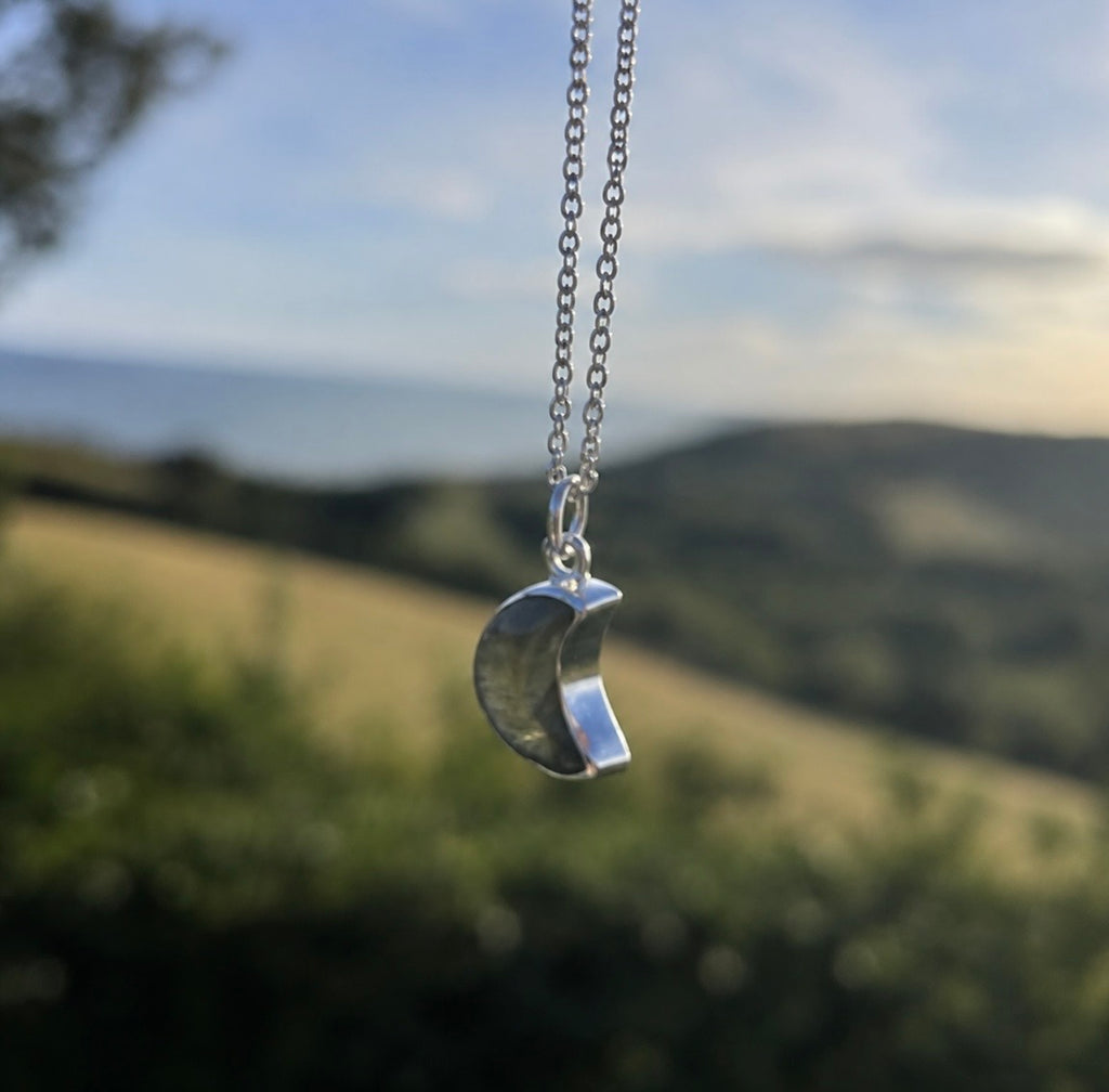 Sterling Silver Labradorite Crescent Moon Necklace