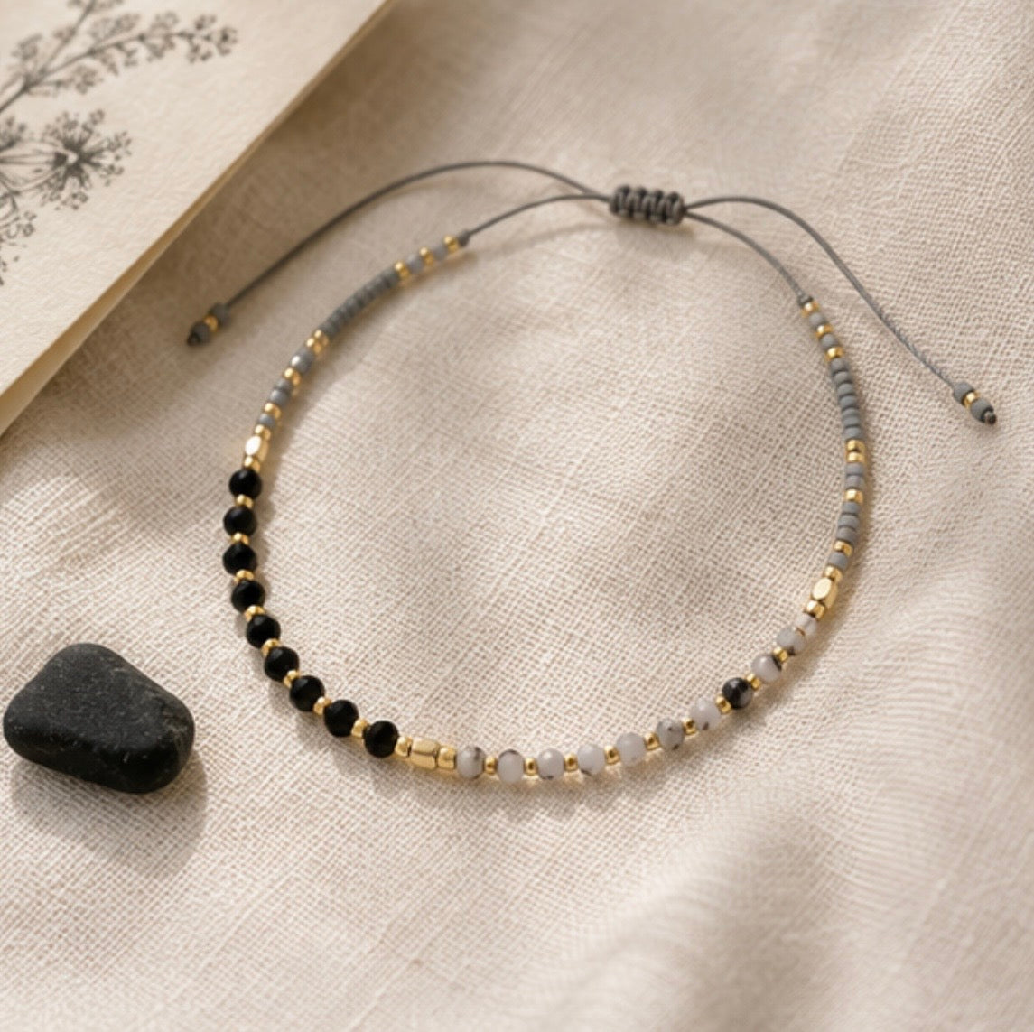 Black Onyx & Rutilated Quartz Protection Bracelet