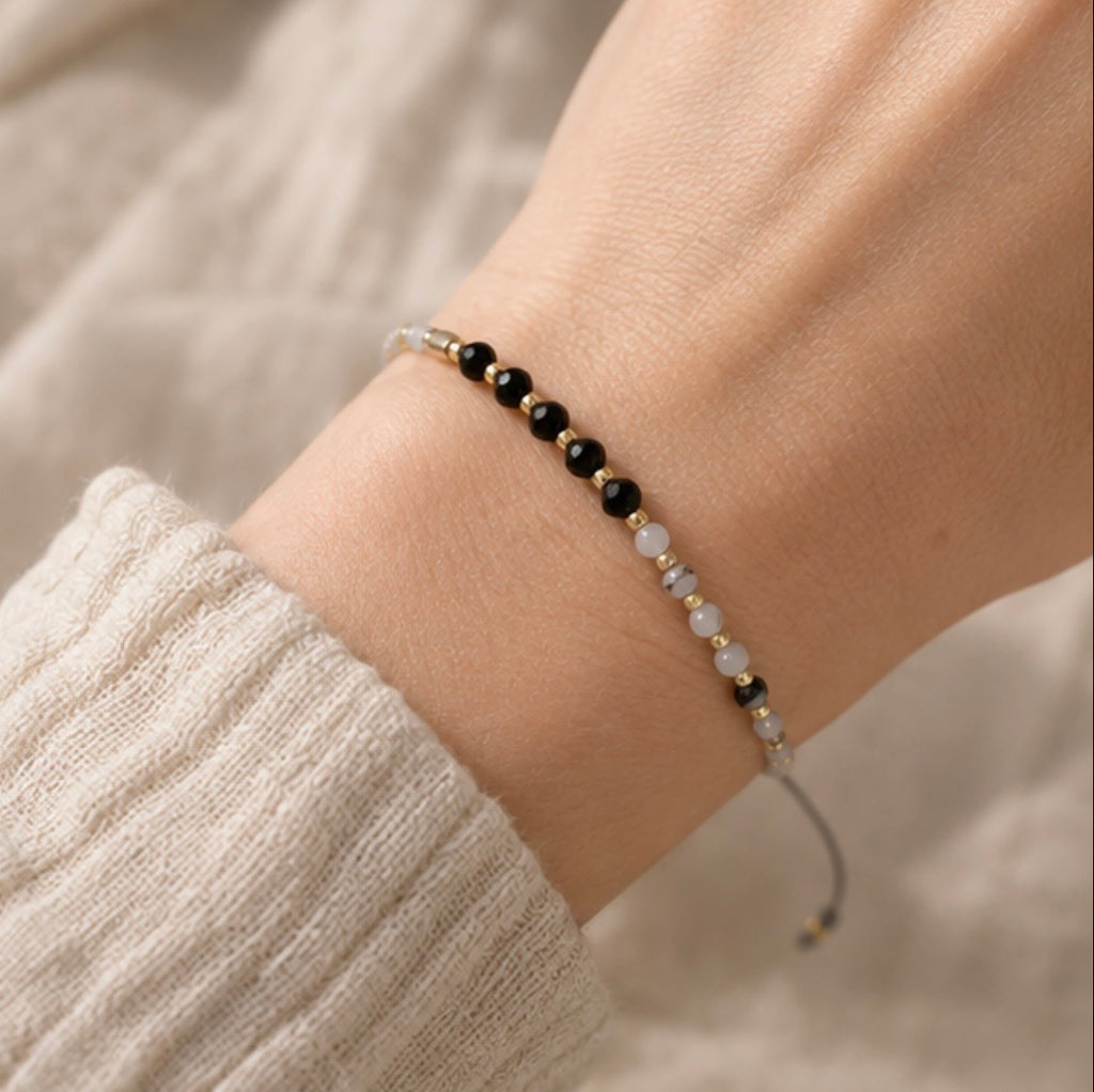 Black Onyx & Rutilated Quartz Protection Bracelet