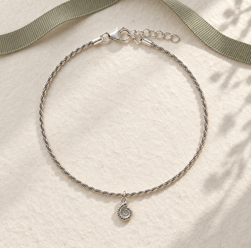 Silver Ammonite Charm Rope Bracelet