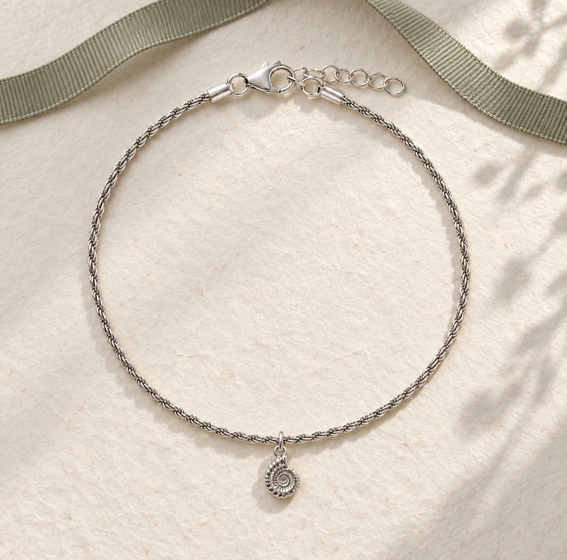 Silver Ammonite Charm Rope Bracelet