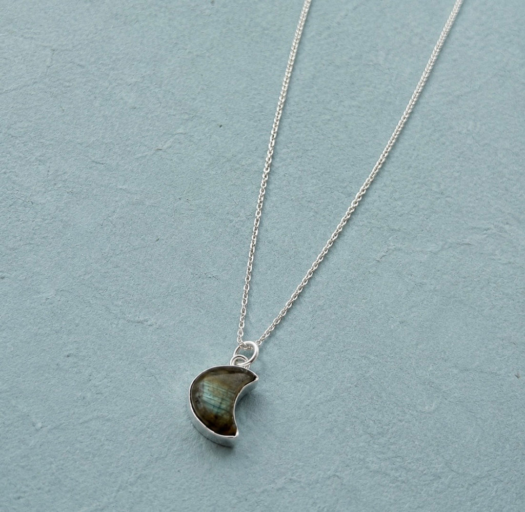 Sterling Silver Labradorite Crescent Moon Necklace