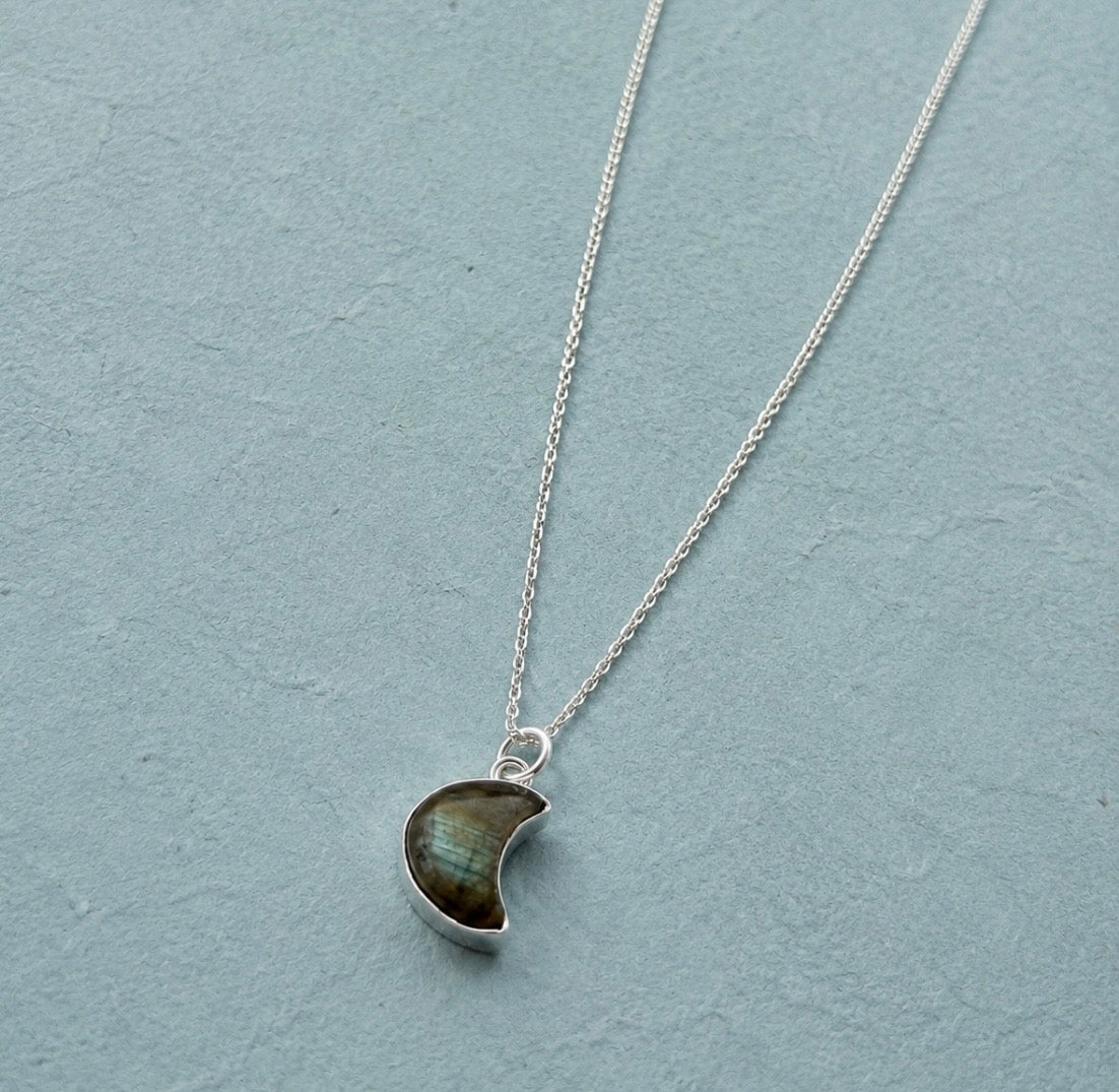 Sterling Silver Labradorite Crescent Moon Necklace
