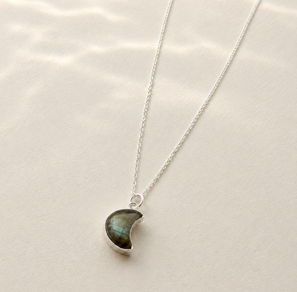 Sterling Silver Labradorite Crescent Moon Necklace