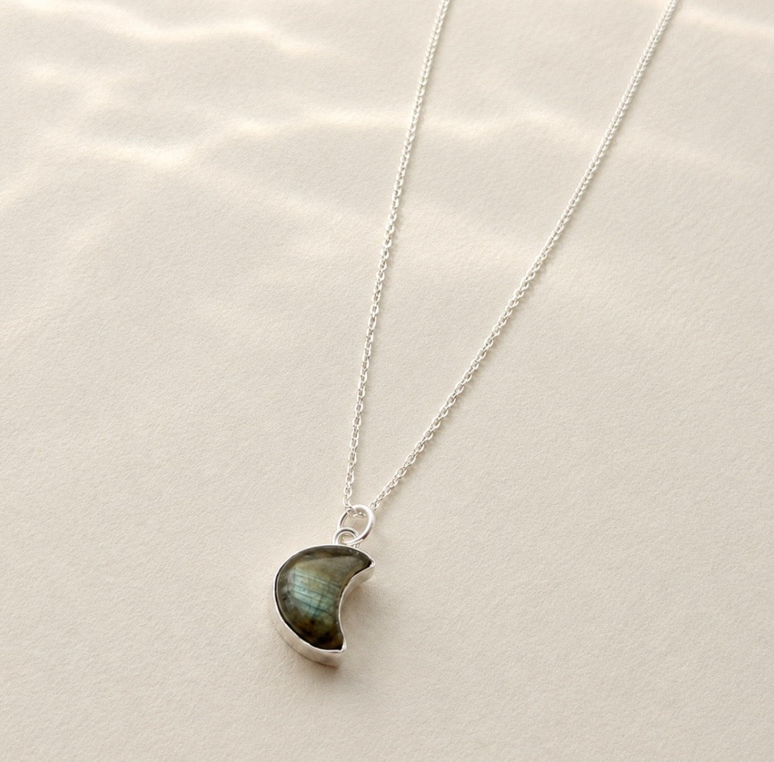 Sterling Silver Labradorite Crescent Moon Necklace