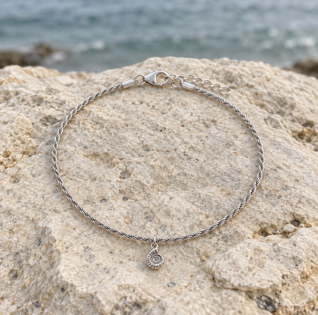 Silver Ammonite Charm Rope Bracelet