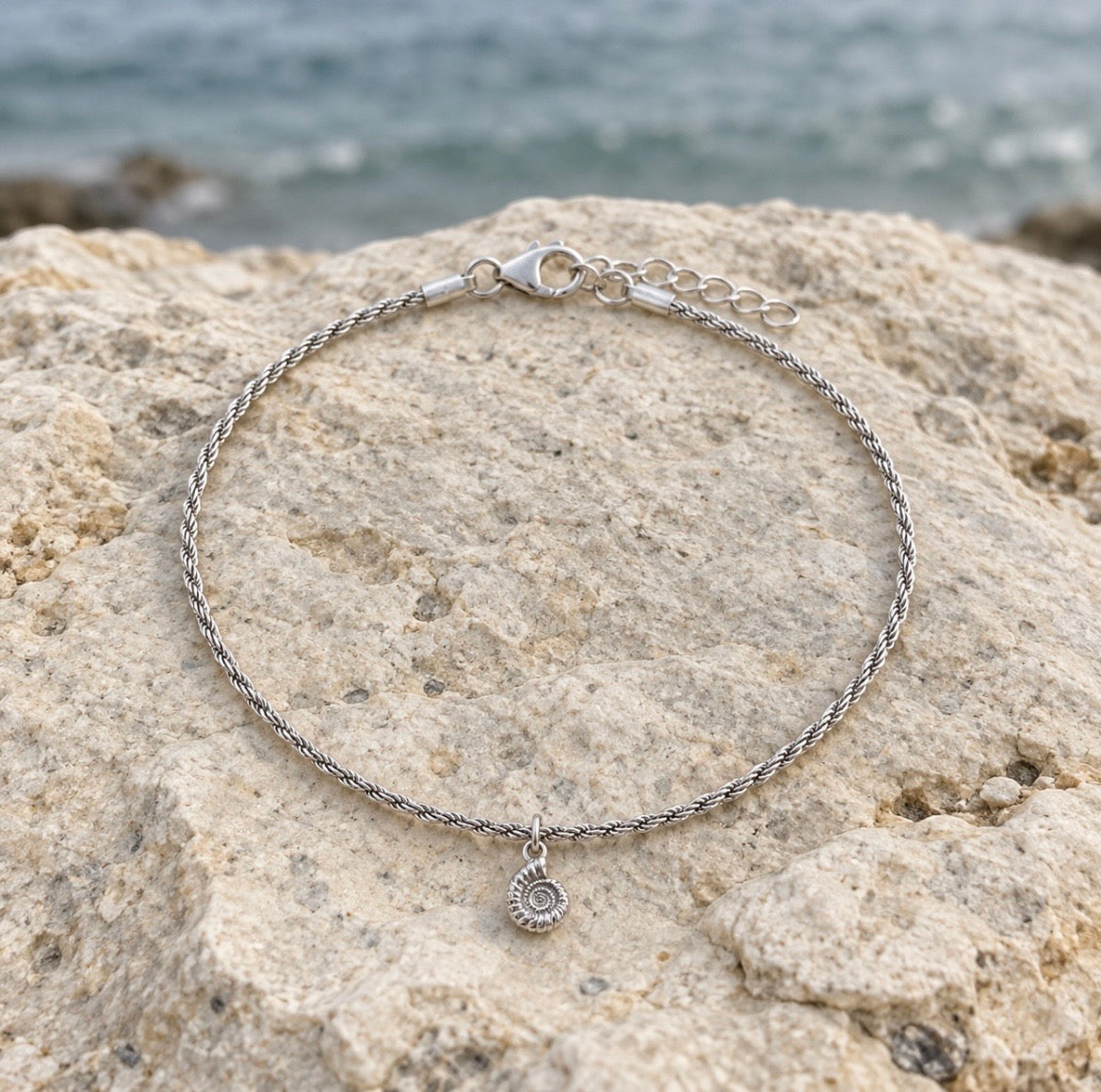 Silver Ammonite Charm Rope Bracelet