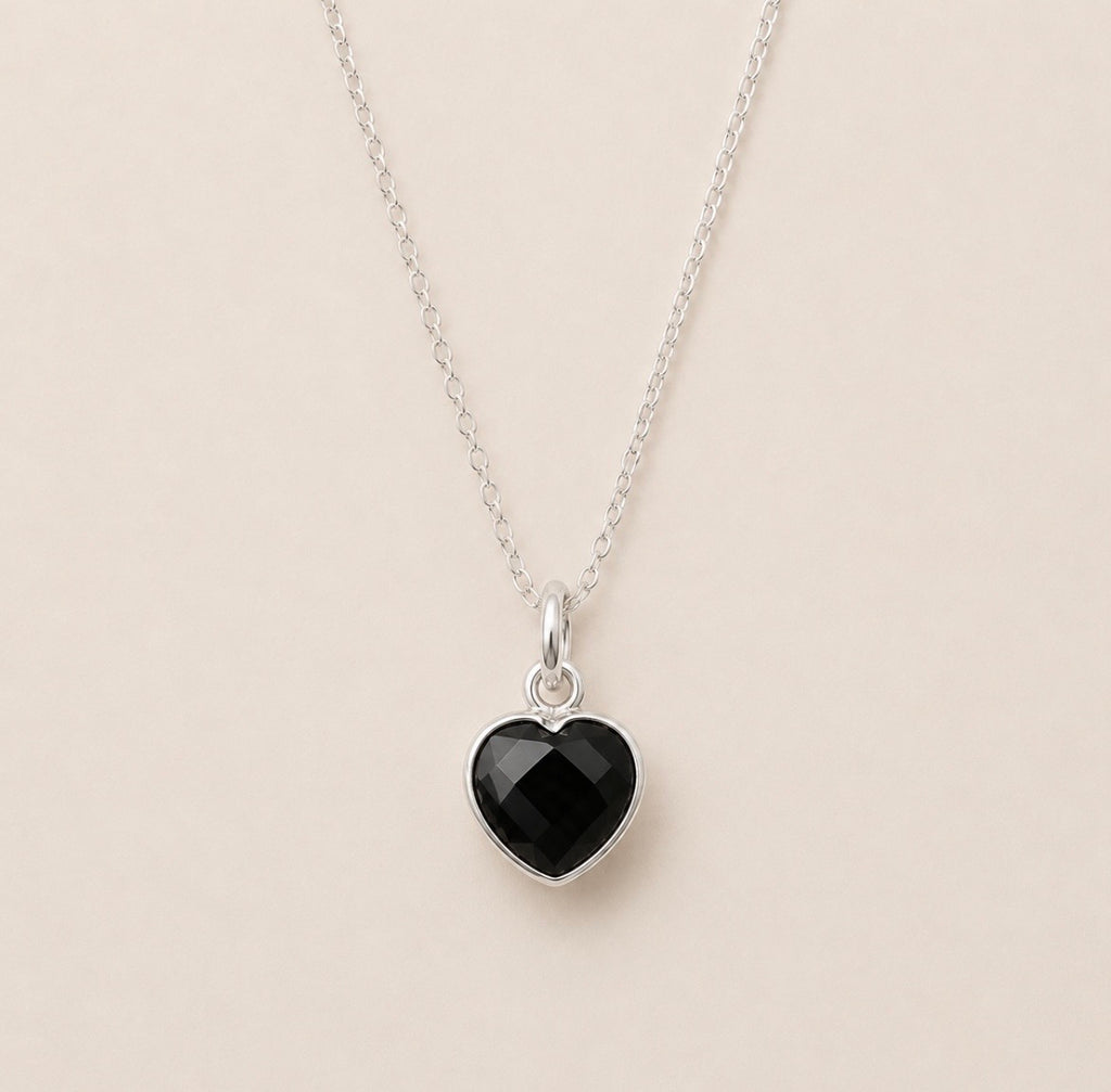 Black Onyx Heart Necklace in Sterling Silver