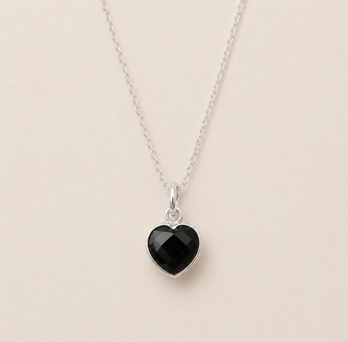 Black Onyx Heart Necklace in Sterling Silver