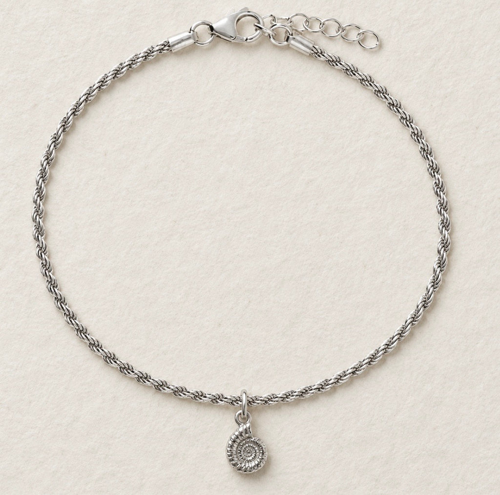 Silver Ammonite Charm Rope Bracelet