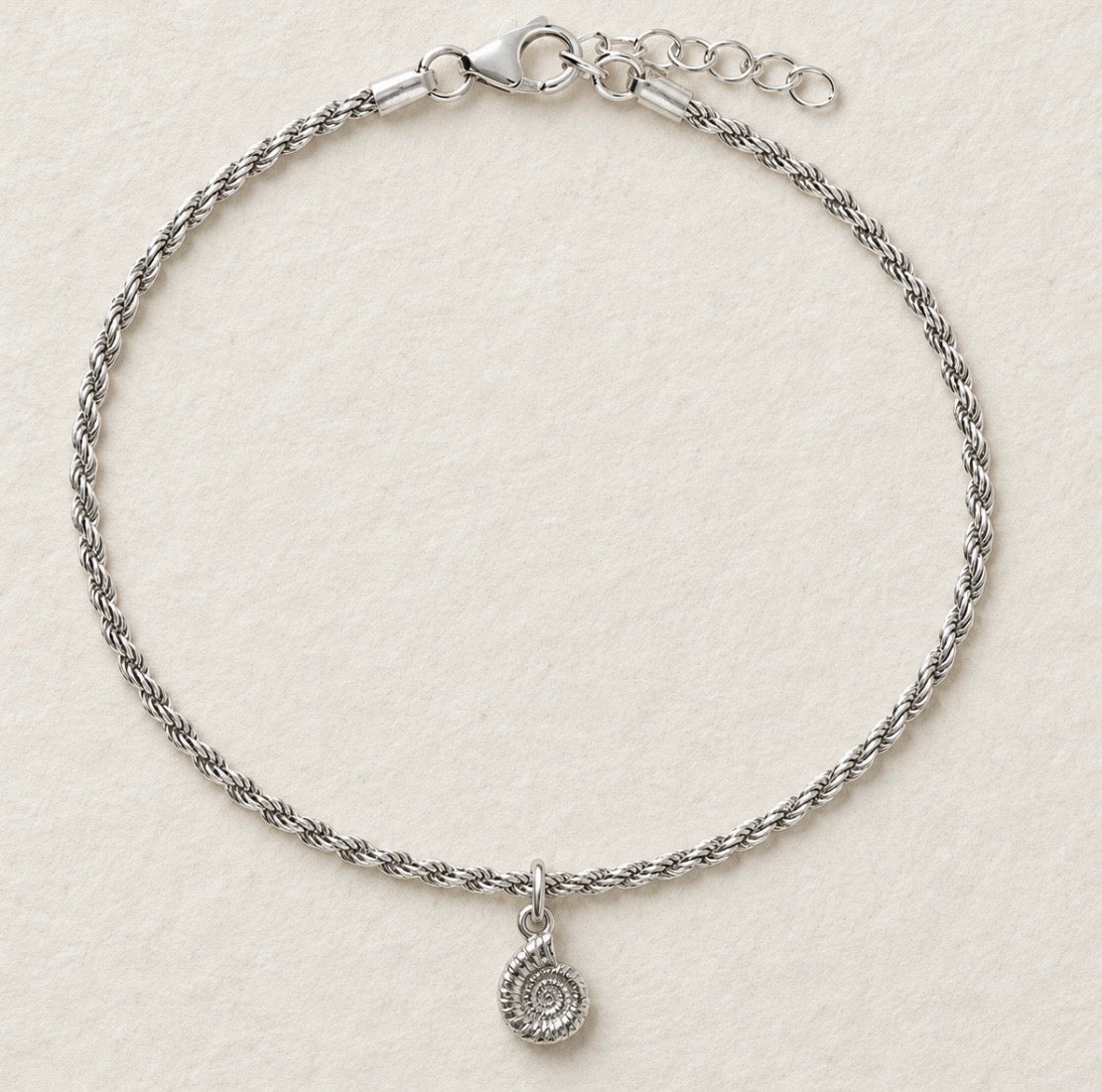 Silver Ammonite Charm Rope Bracelet