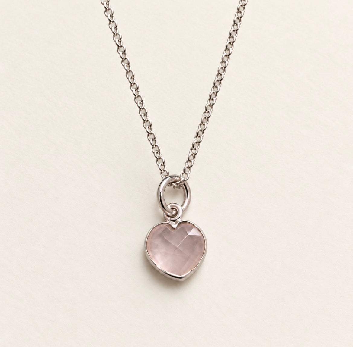 Sterling Silver Rose Quartz Heart Necklace – 8mm