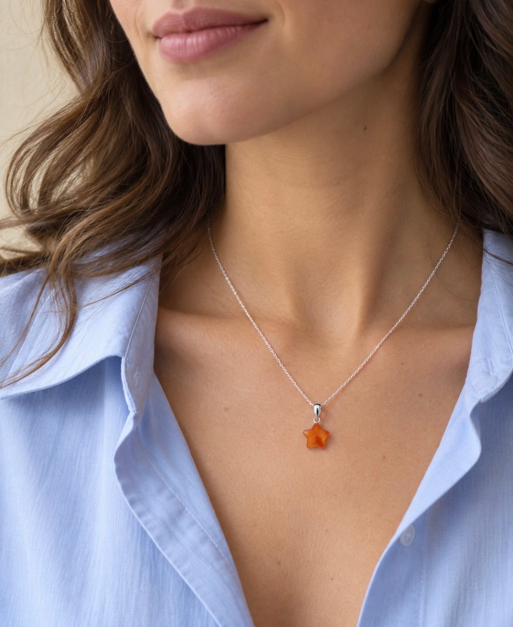 Carnelian Star Necklace in Sterling Silver