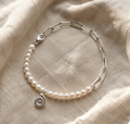 Silver Ammonite Pearl Paperclip Bracelet