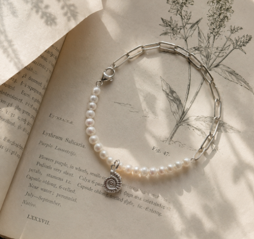 Silver Ammonite Pearl Paperclip Bracelet