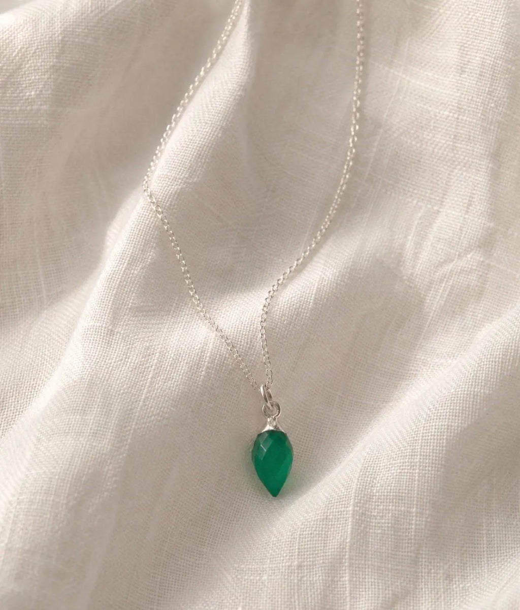 Green Agate Necklace Sterling Silver Pendant