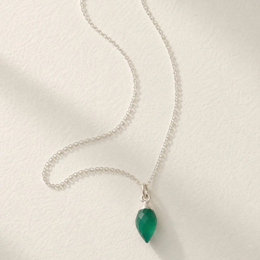 Green Agate Necklace Sterling Silver Pendant