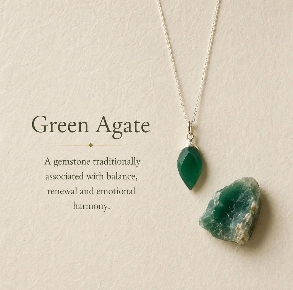 Green Agate Necklace Sterling Silver Pendant