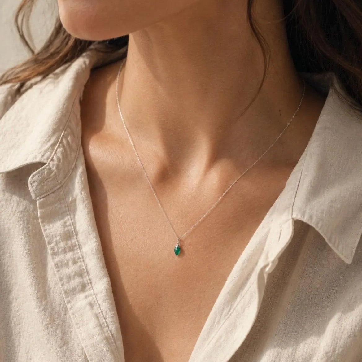 Green Agate Necklace Sterling Silver Pendant