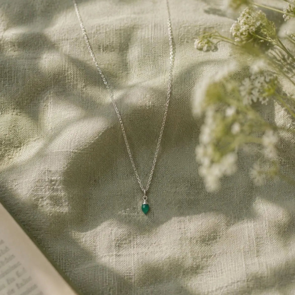 Green Agate Necklace Sterling Silver Pendant
