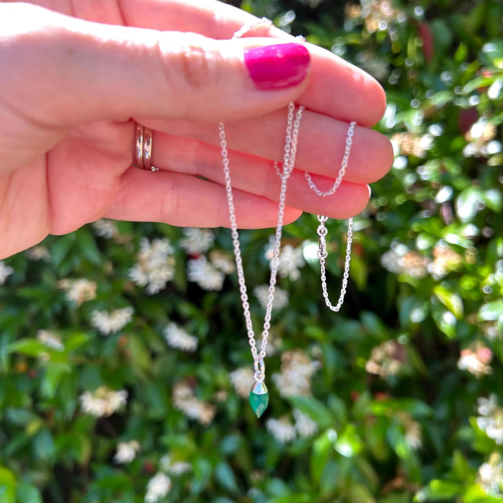 Green Agate Necklace Sterling Silver Pendant