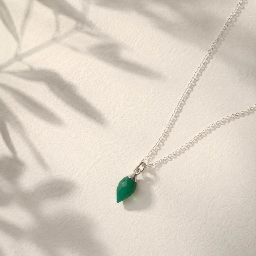 Green Agate Necklace Sterling Silver Pendant